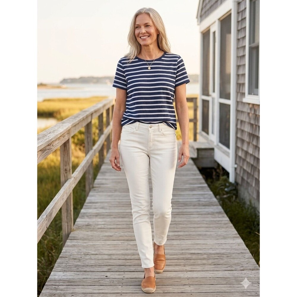 Michael Kors Izzy White Denim Jeans Size 12 Stretch Ankle Coastal Preppy